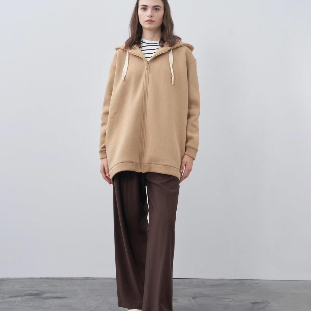 QOOQ UP Fermuarlı Basic Sweat - Camel