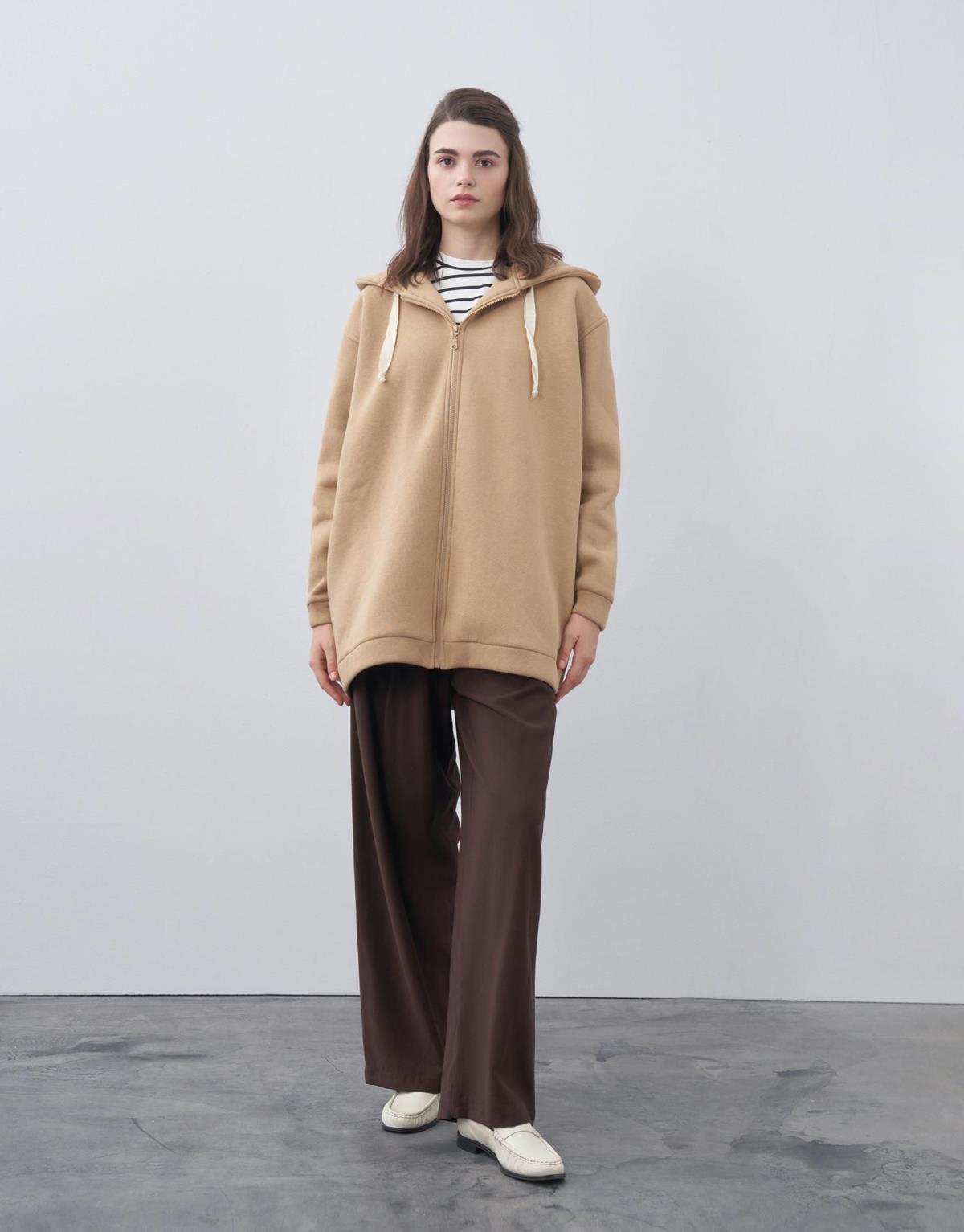 QOOQ UP Fermuarlı Basic Sweat - Camel