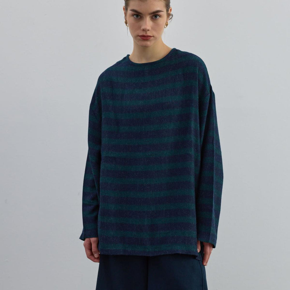 Çizgili İnce Triko Yeşil - Yeşil