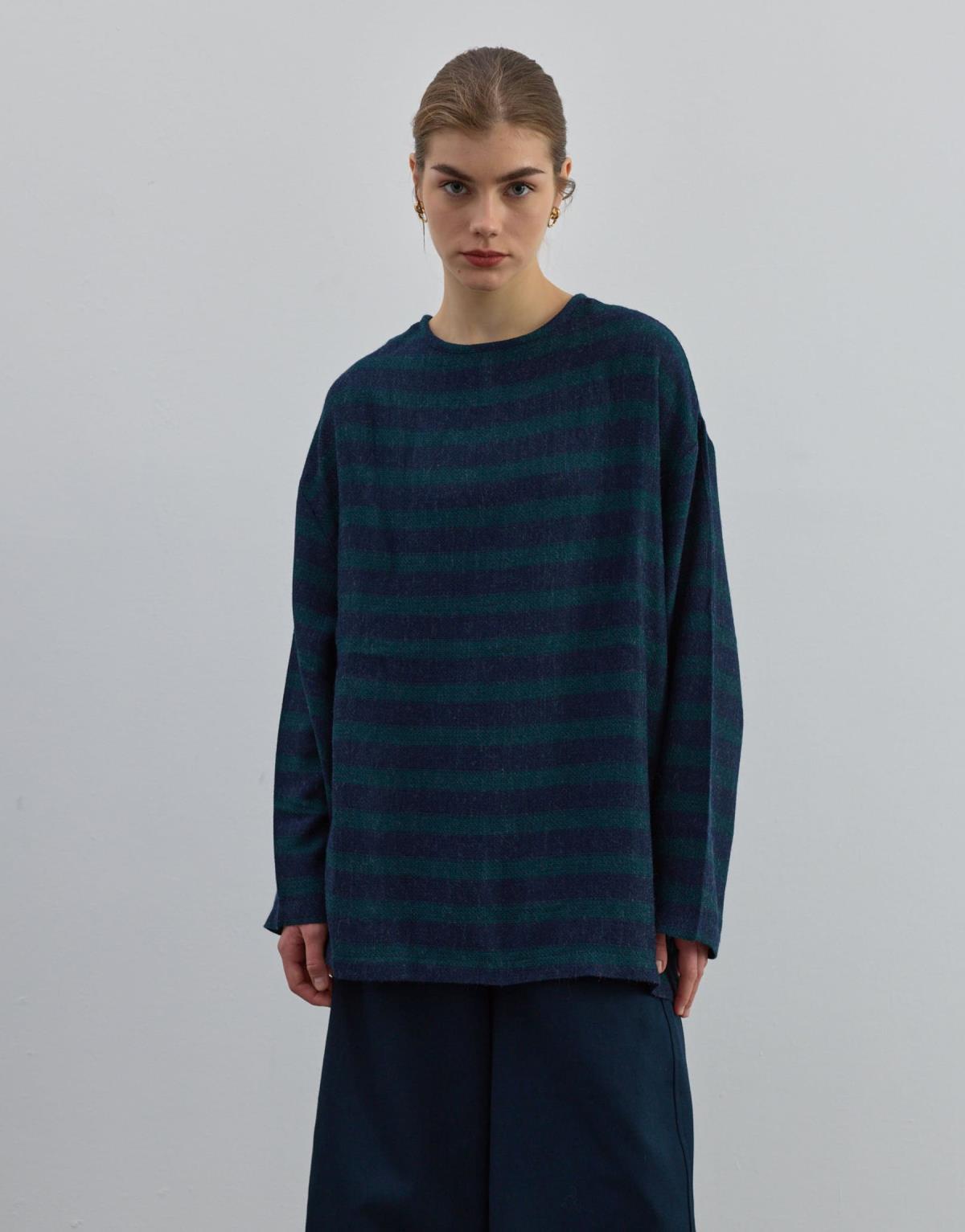 Çizgili İnce Triko Yeşil - Yeşil