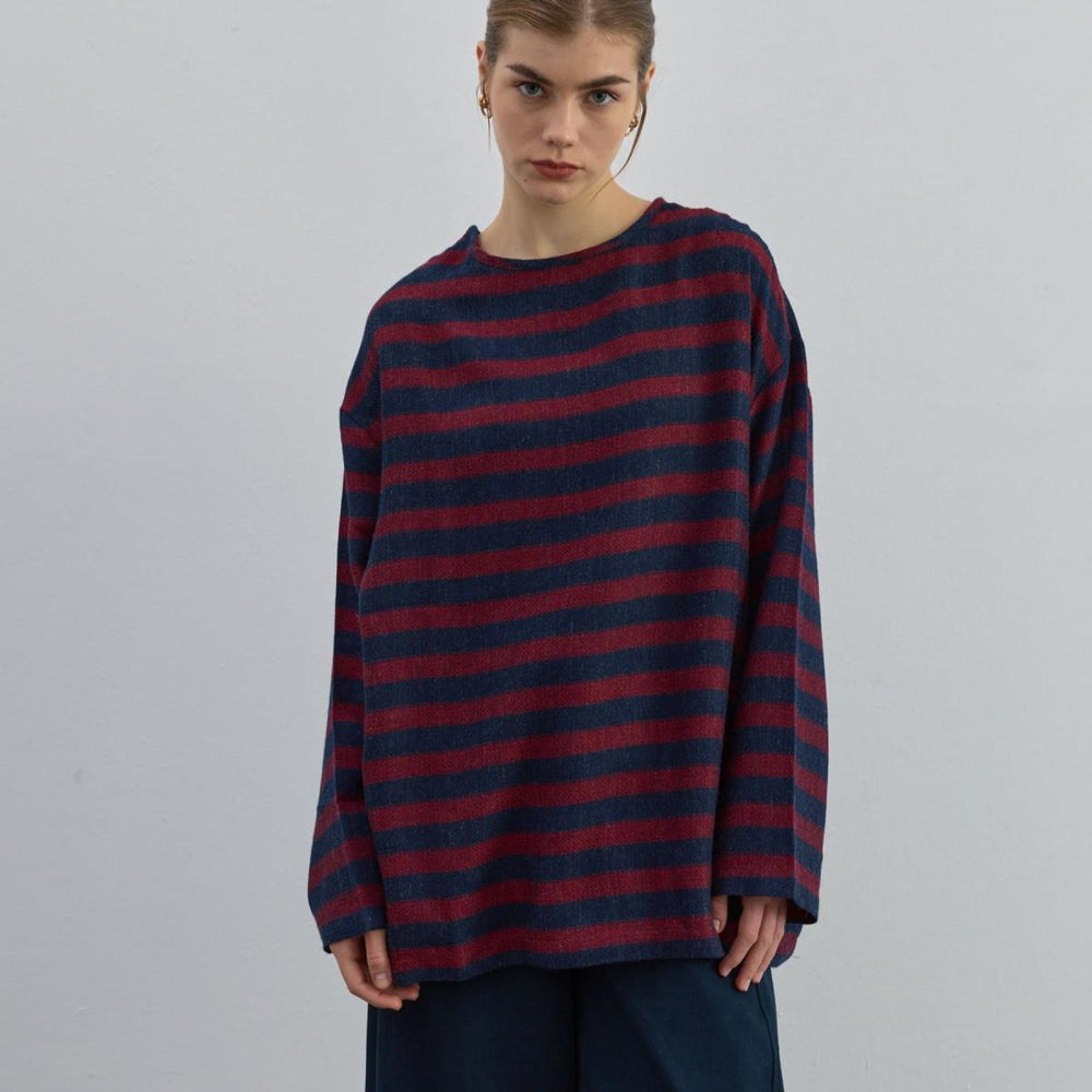 Çizgili İnce Triko Kırmızı - Kırmızı