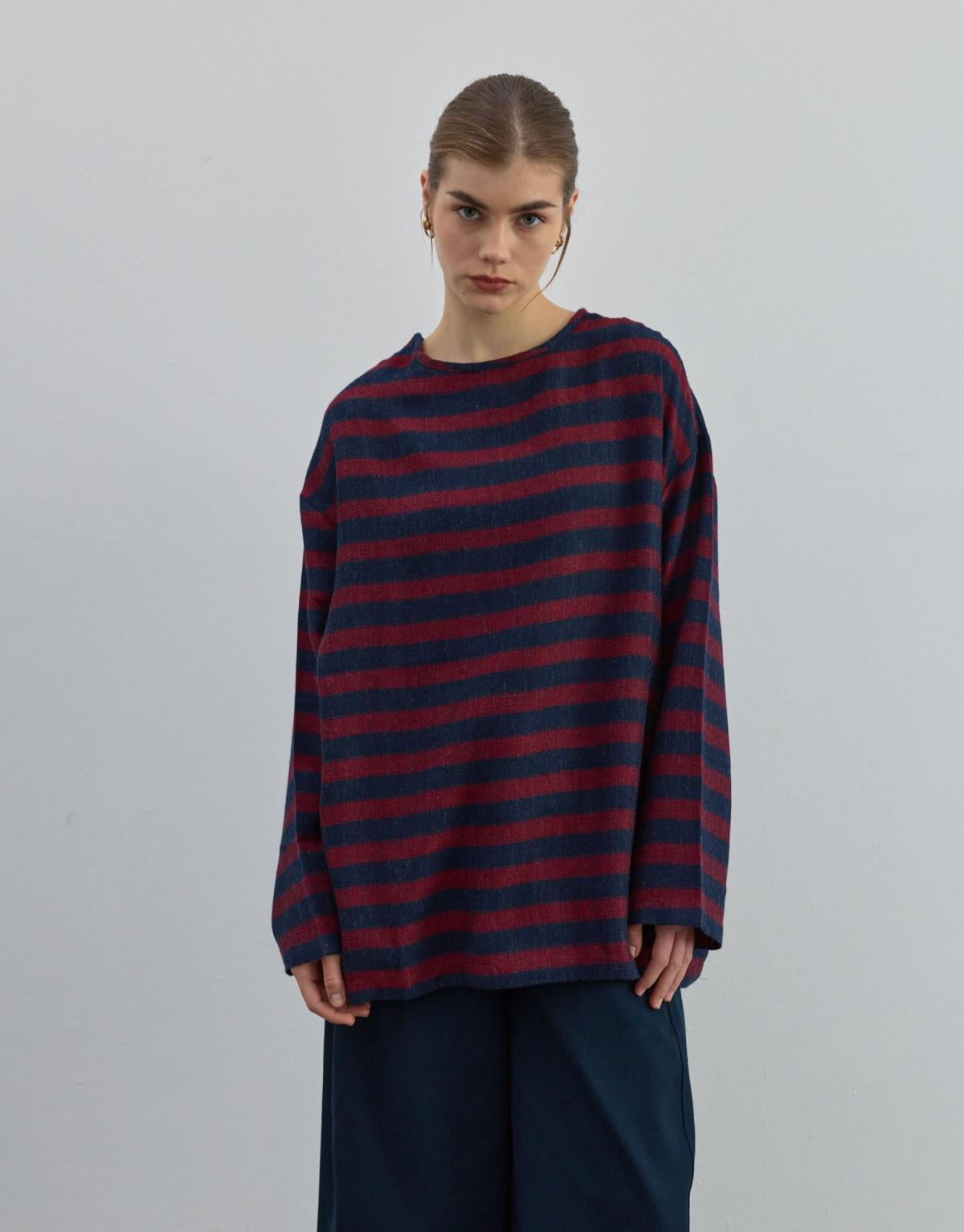 Çizgili İnce Triko Kırmızı - Kırmızı