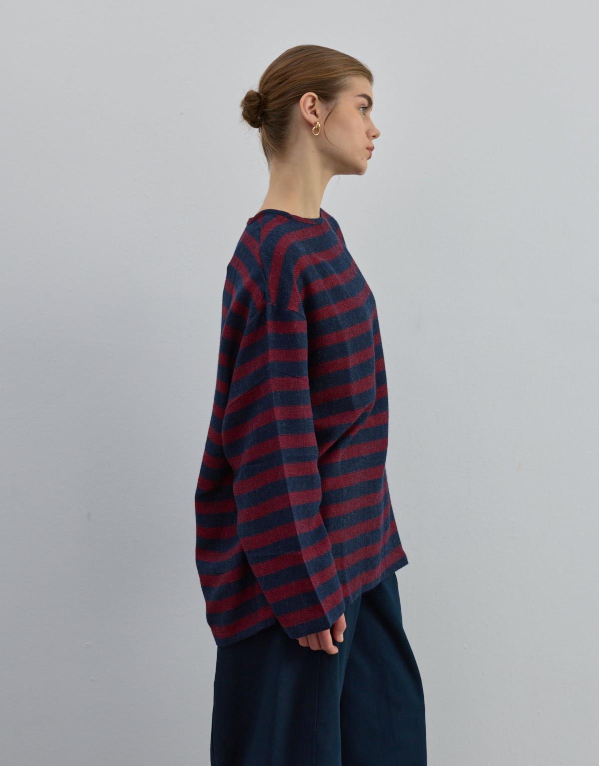 Çizgili İnce Triko Kırmızı - Kırmızı