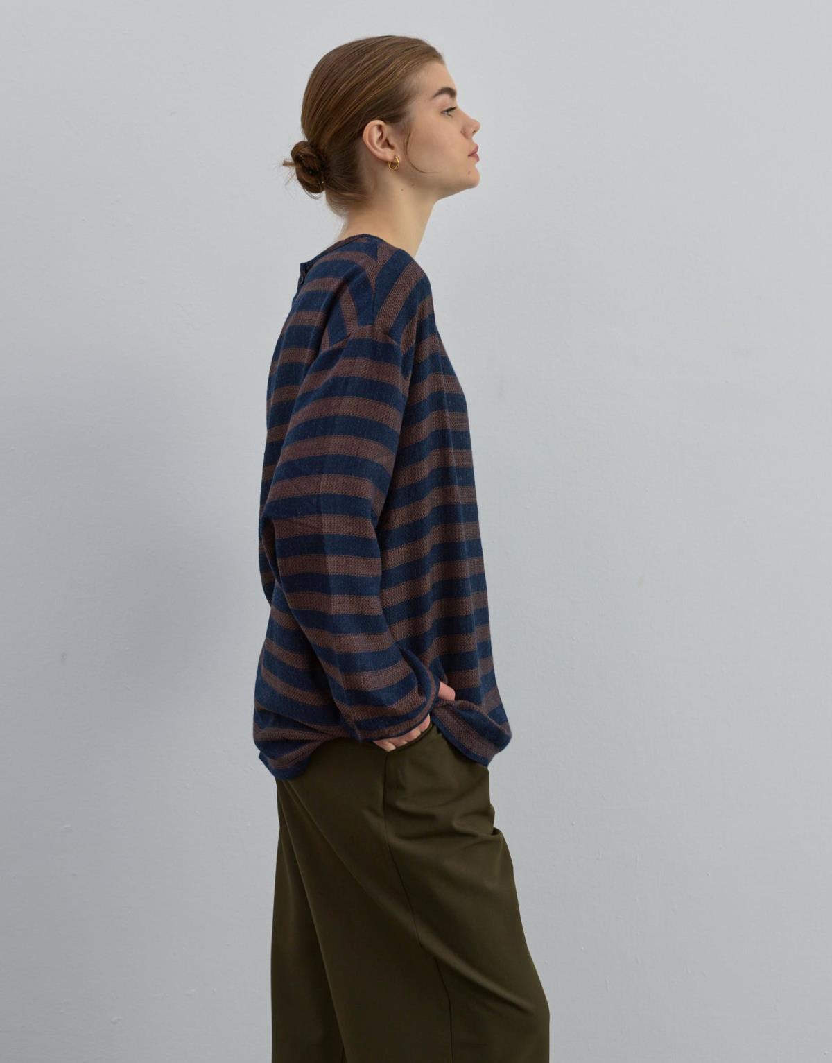 Çizgili İnce Triko Bej - Bej