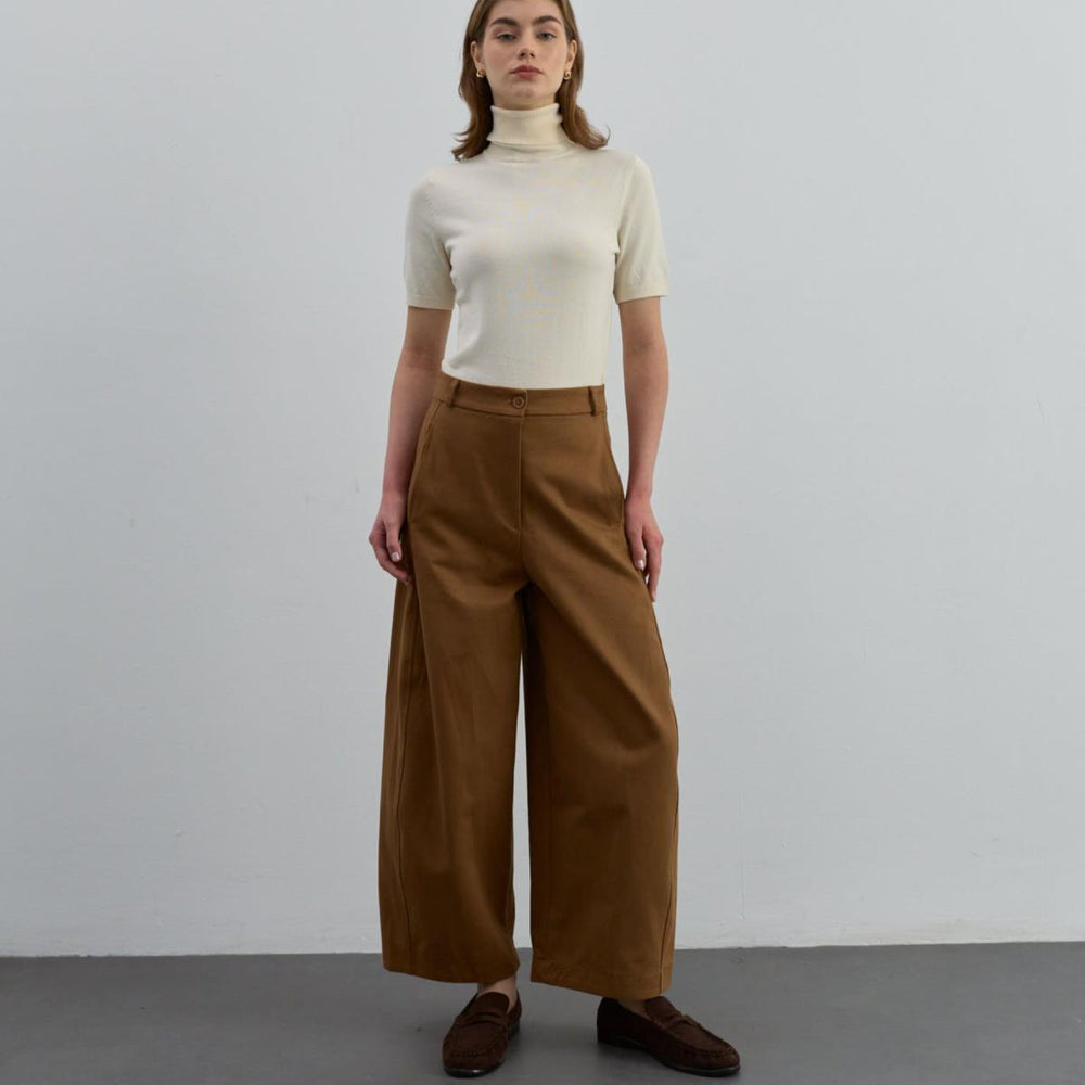 Bol Kesim Gabardin Pantolon Camel - Camel