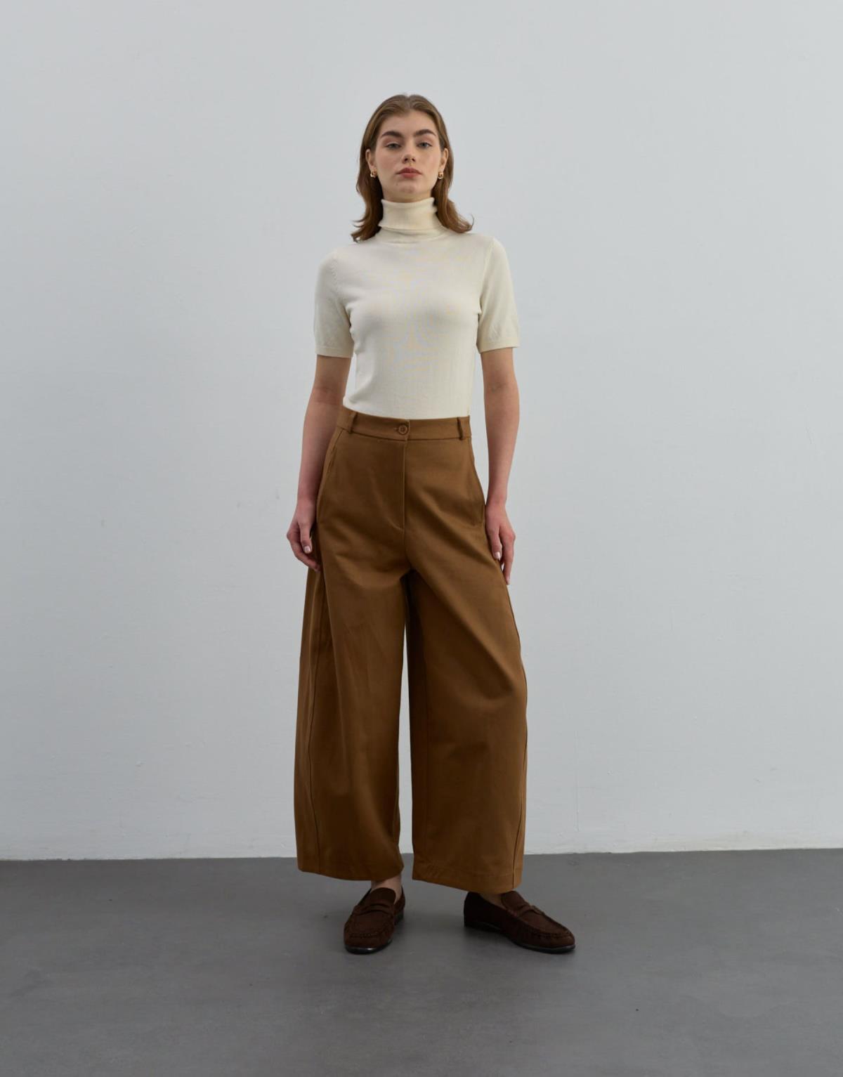 Bol Kesim Gabardin Pantolon Camel - Camel