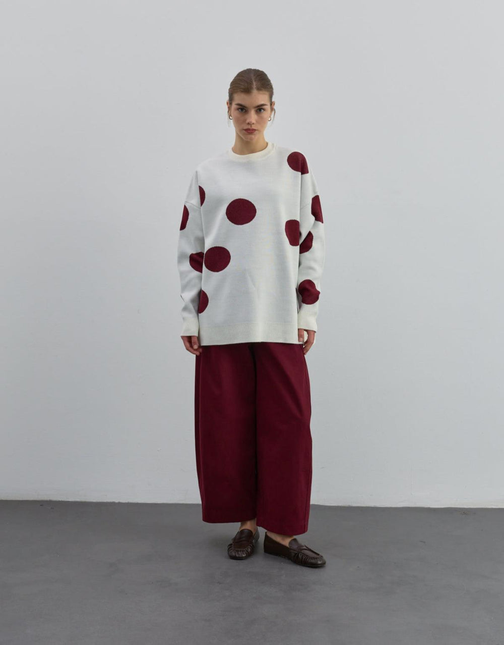 Bol Kesim Gabardin Pantolon Bordo - Bordo