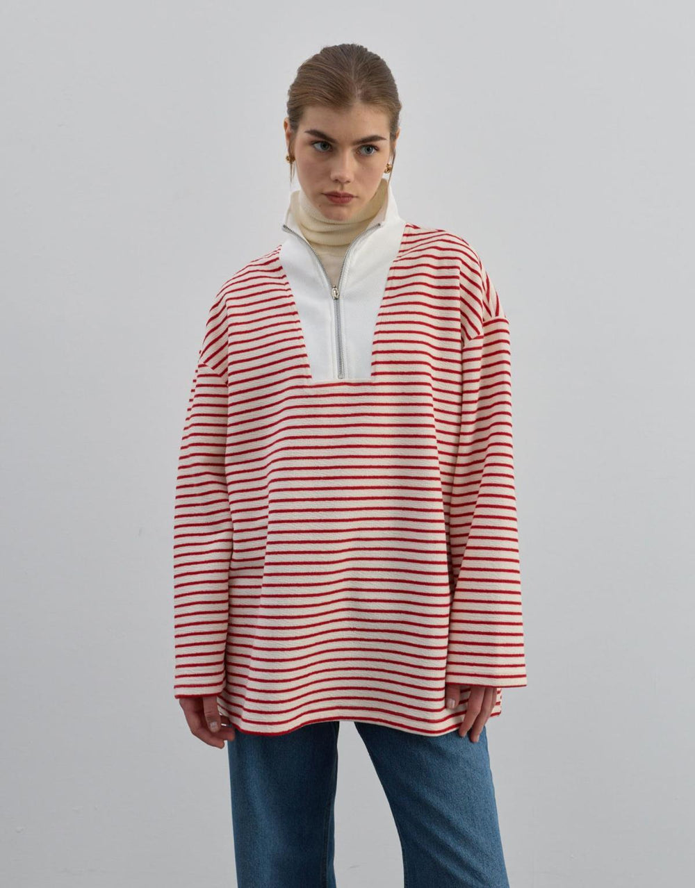 Fermuarlı Sweat Kırmızı - Kırmızı