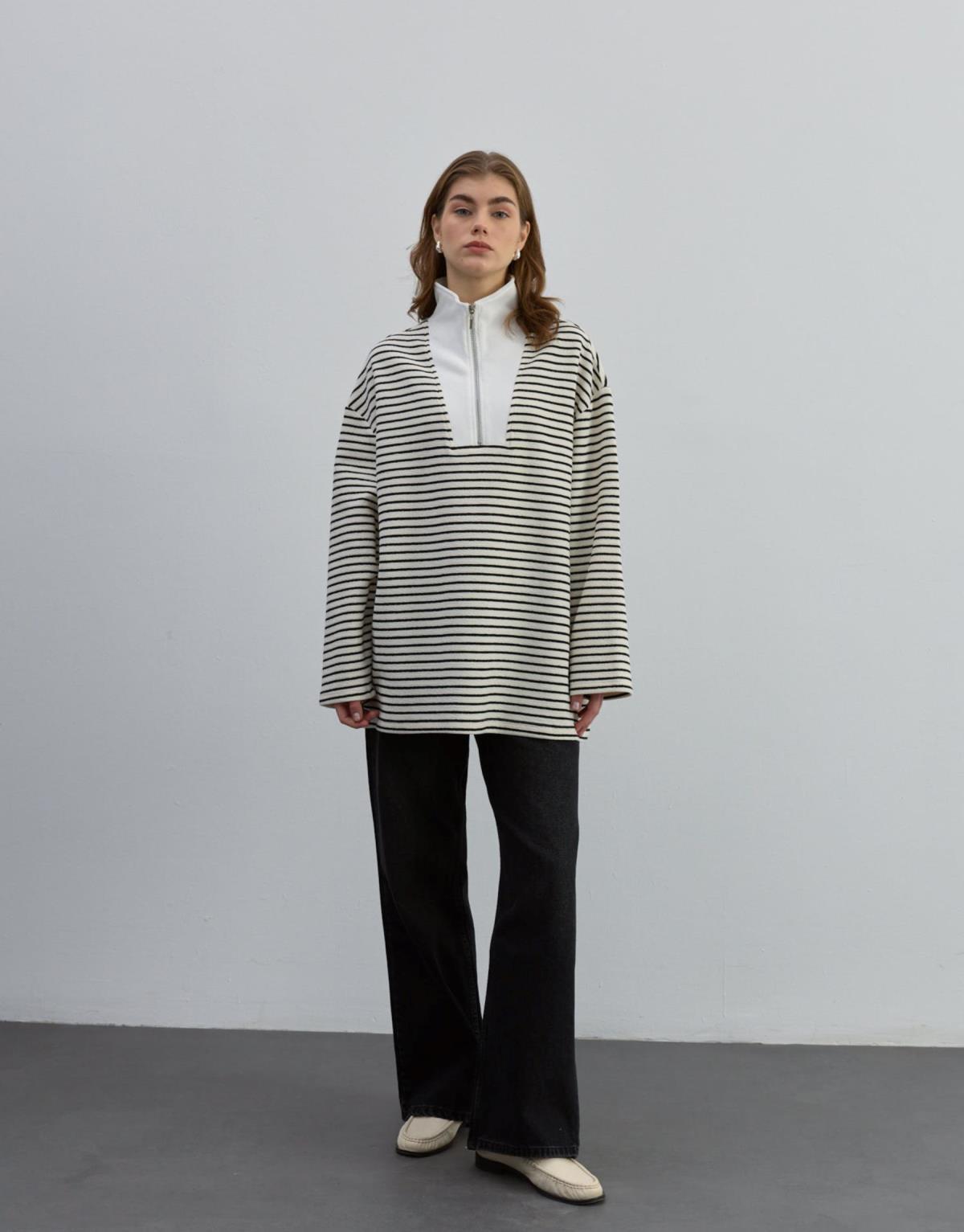 Fermuarlı Sweat Siyah - Siyah