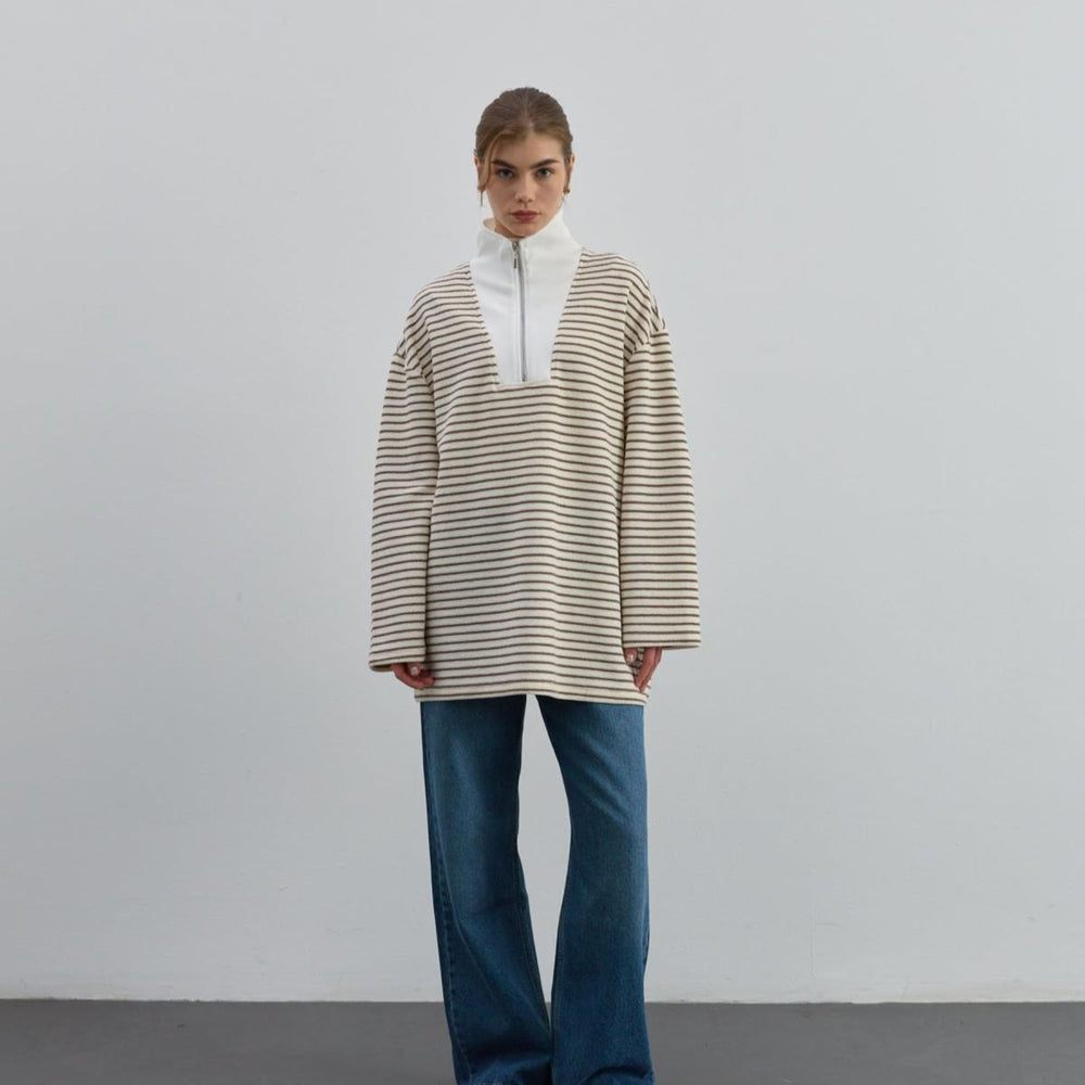 Fermuarlı Sweat Kahve - Kahve