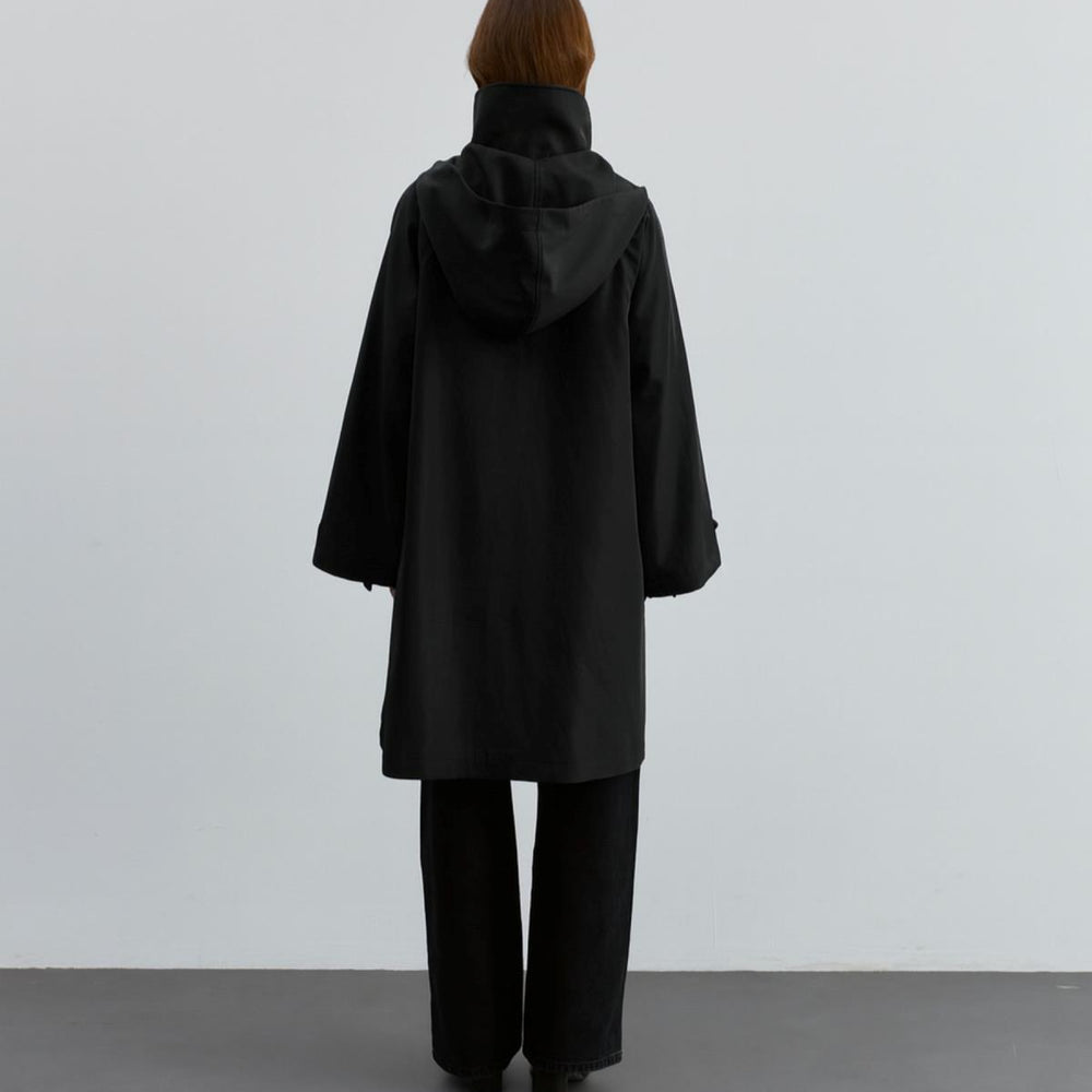 Kapüşonlu Fermuarlı Trenç Siyah - Siyah