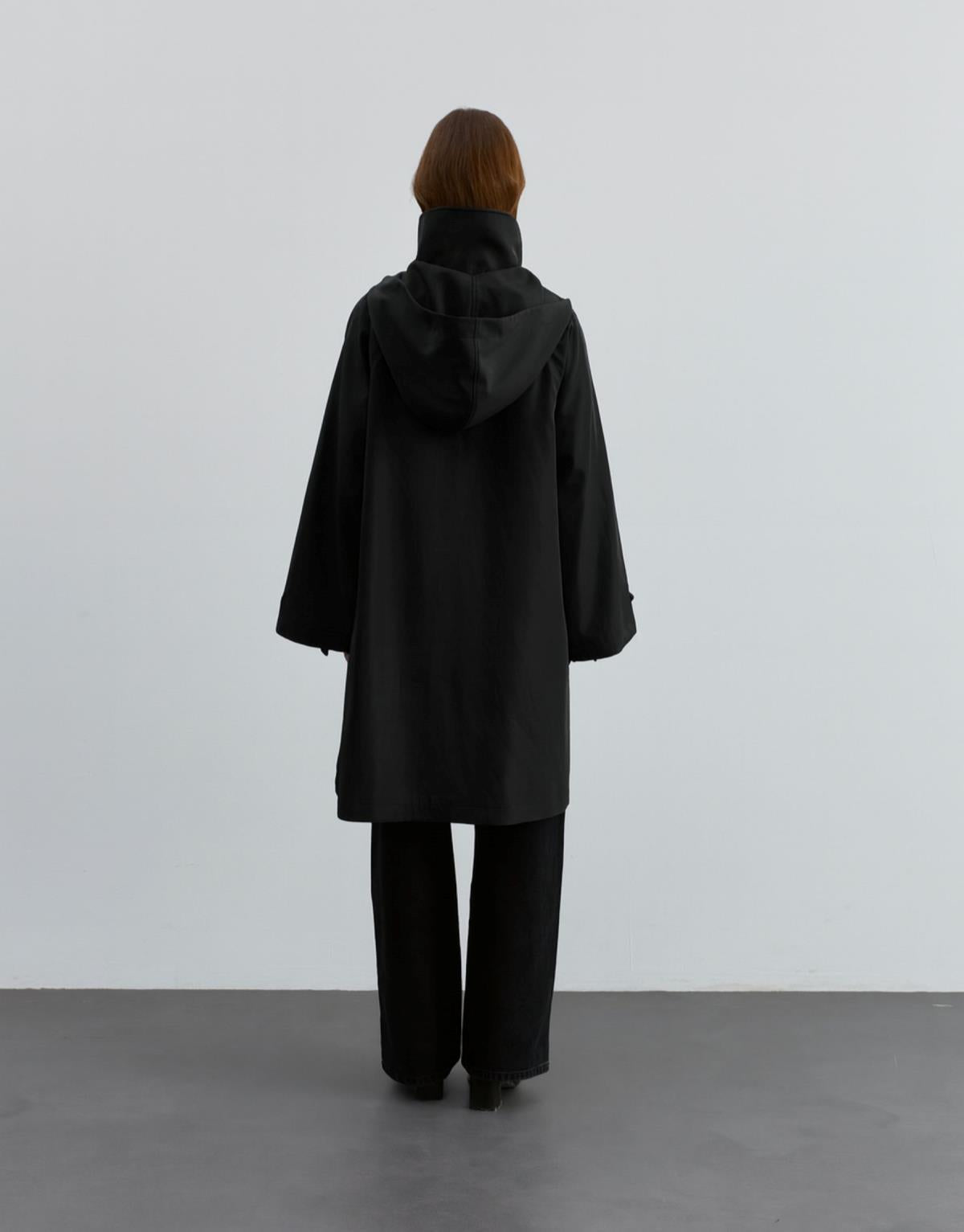 Kapüşonlu Fermuarlı Trenç Siyah - Siyah