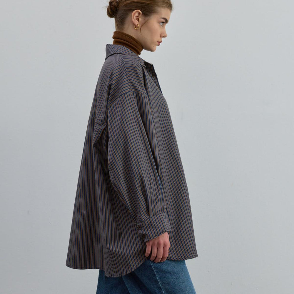 Oversize Desenli Gömlek Kahve - Kahve