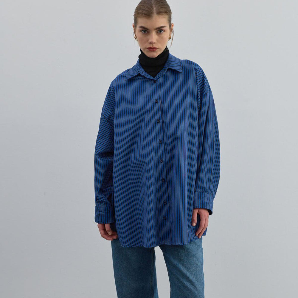 Oversize Desenli Gömlek Lacivert - Lacivert