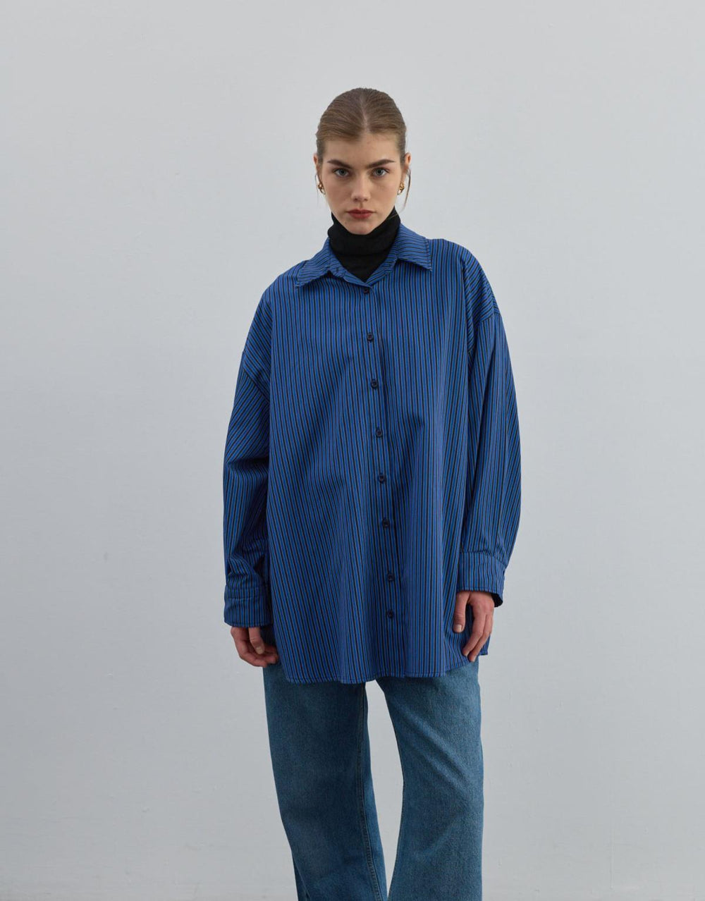 Oversize Desenli Gömlek Lacivert - Lacivert