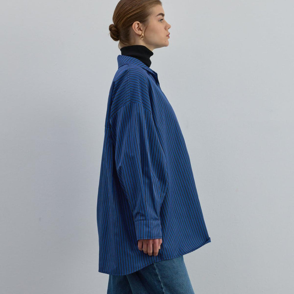 Oversize Desenli Gömlek Lacivert - Lacivert