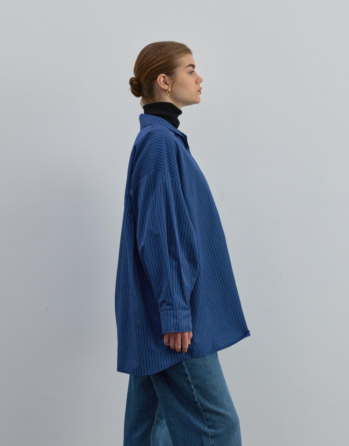 Oversize Desenli Gömlek Lacivert - Lacivert