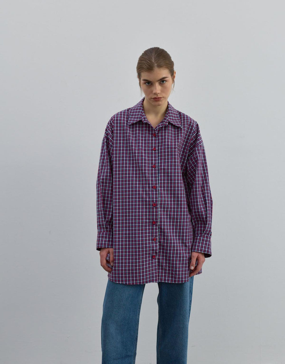 Oversize Desenli Gömlek Kırmızı - Kırmızı