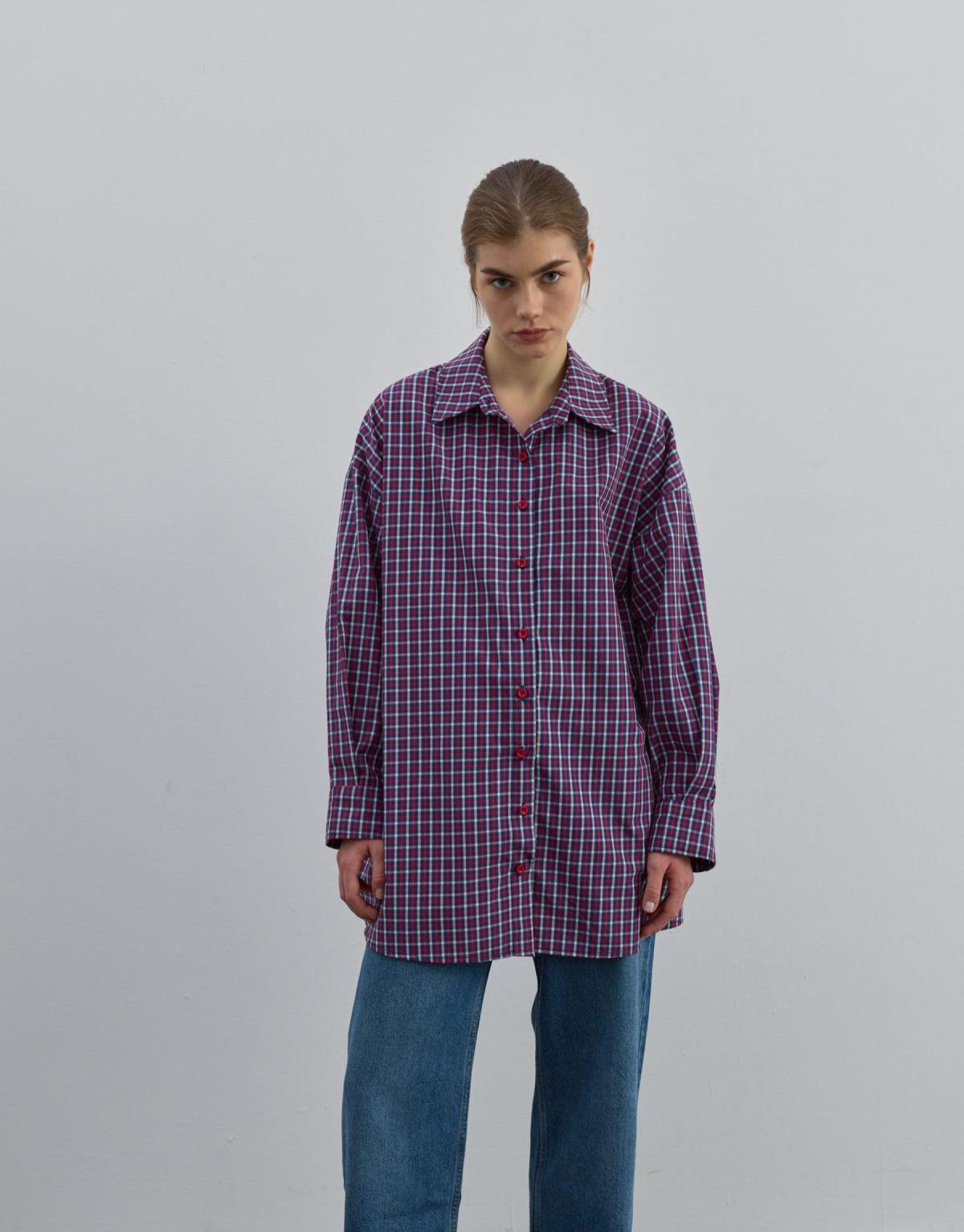 Oversize Desenli Gömlek Kırmızı - Kırmızı