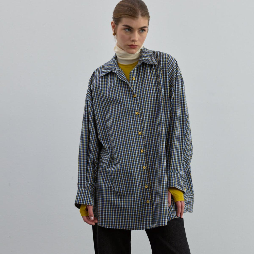 Oversize Desenli Gömlek Sarı - Sarı