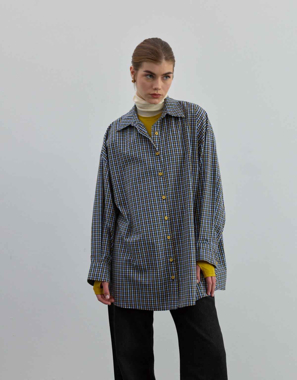 Oversize Desenli Gömlek Sarı - Sarı