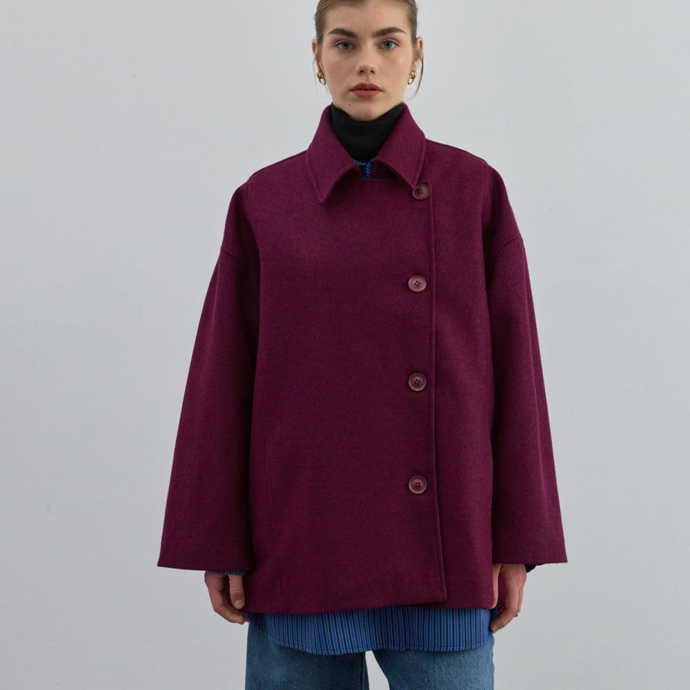 Kısa Kaşe Kaban Bordo - Bordo