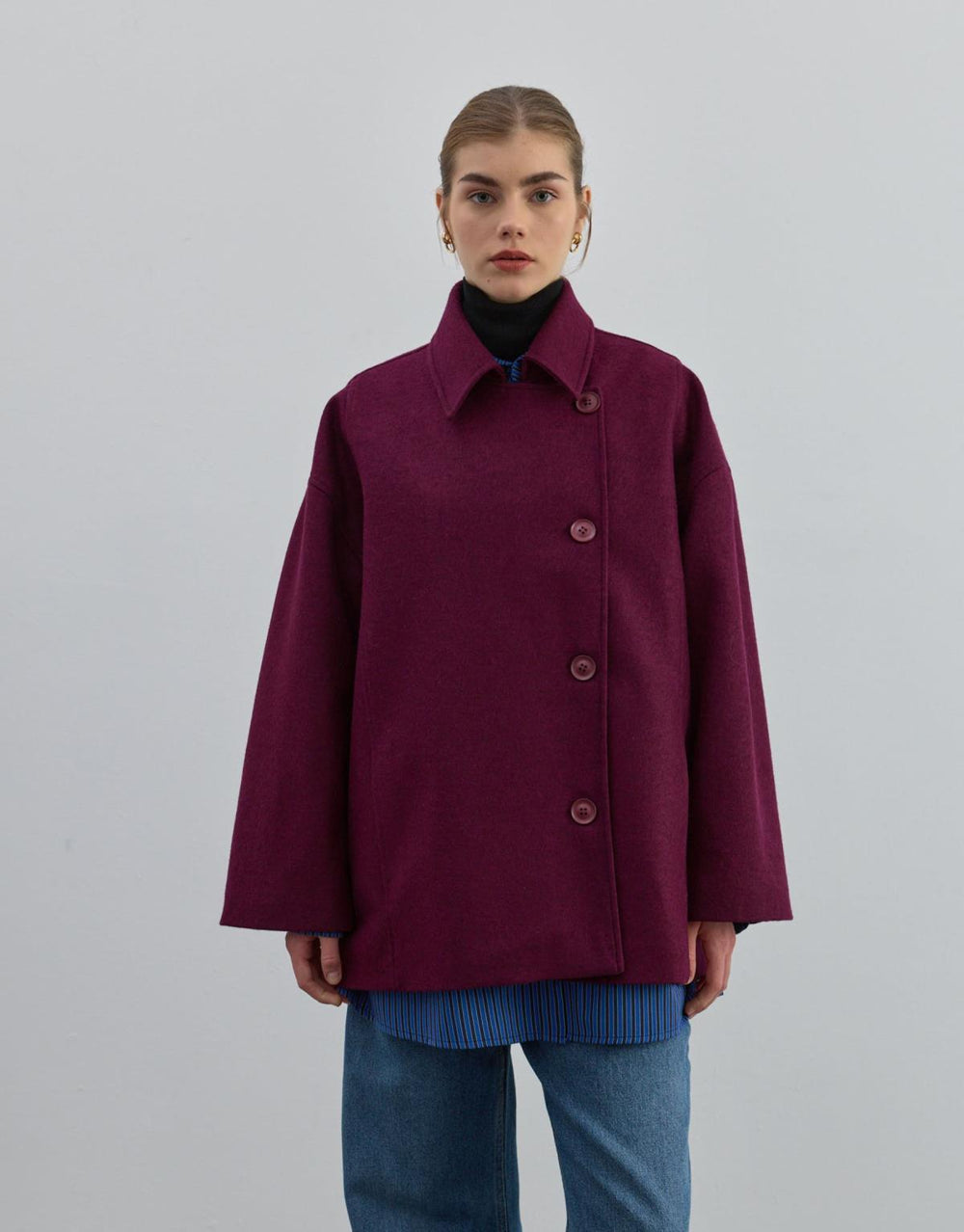 Kısa Kaşe Kaban Bordo - Bordo