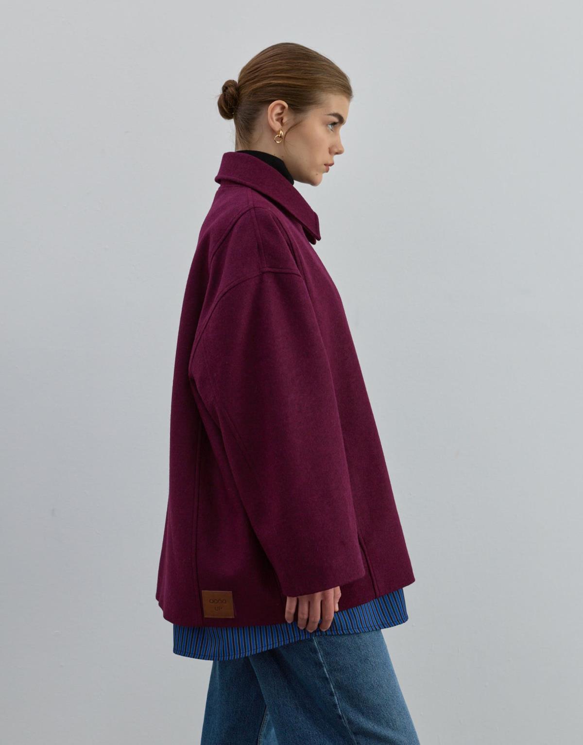 Kısa Kaşe Kaban Bordo - Bordo