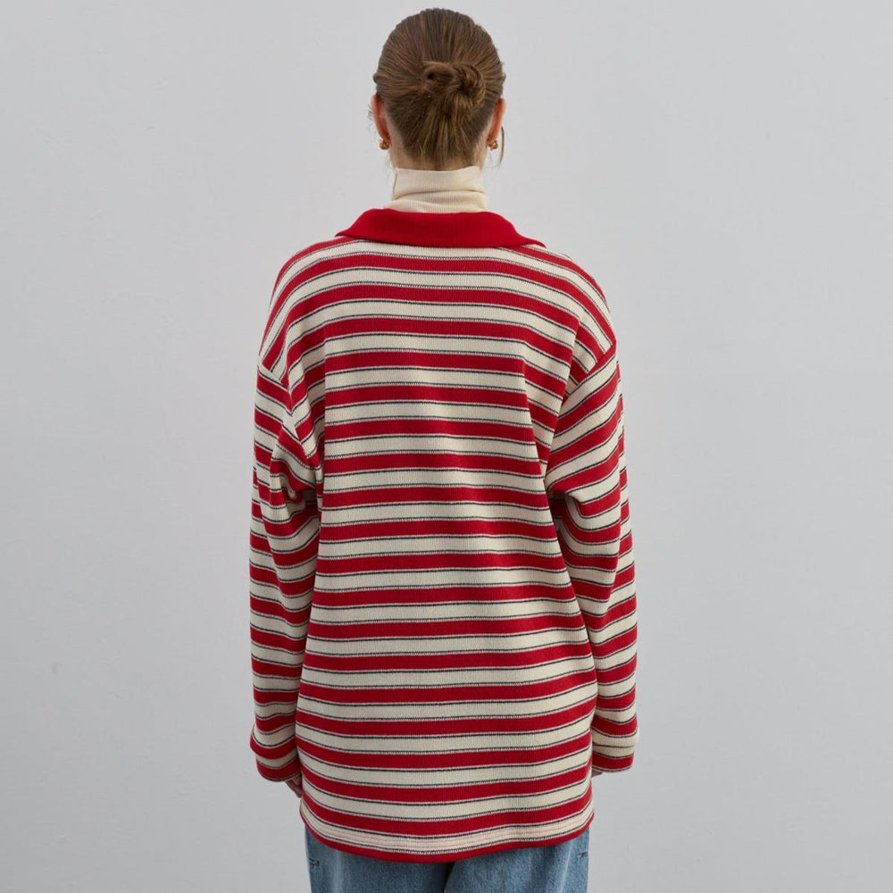 
                      
                        Düğmeli Çizgili Triko Kırmızı - Kırmızı
                      
                    