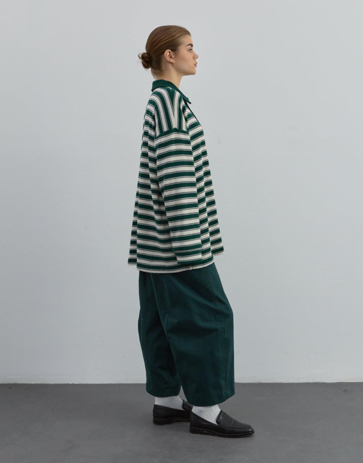 Düğmeli Çizgili Triko Yeşil - Yeşil