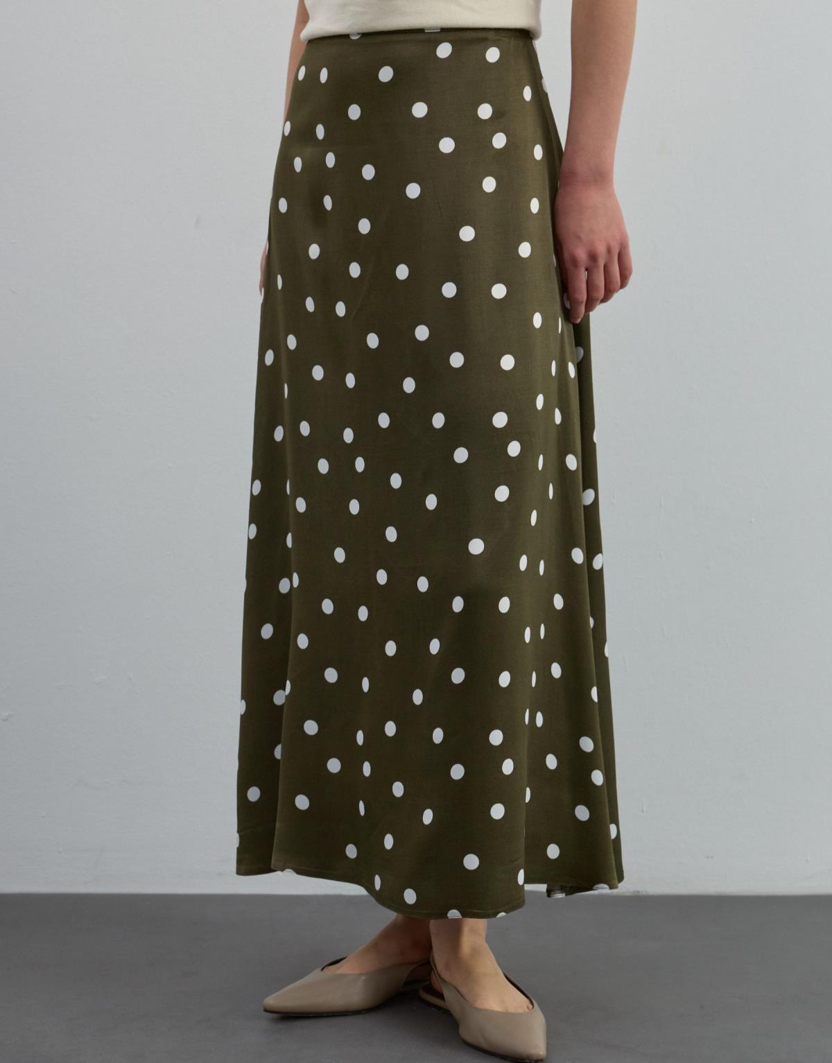 Puantiyeli Saten Etek Yeşil - Yeşil