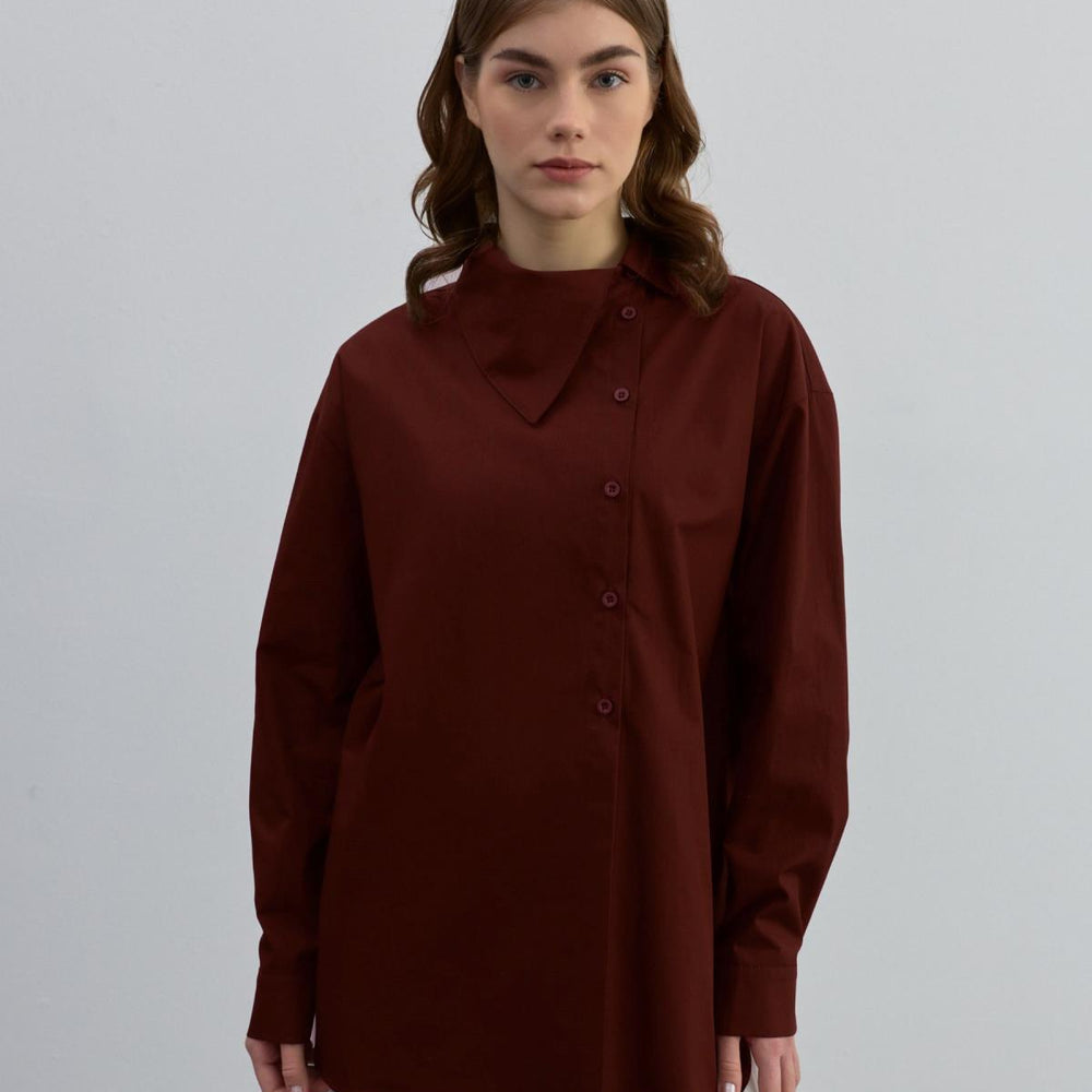 Yaka Detaylı Gömlek Bordo - Bordo