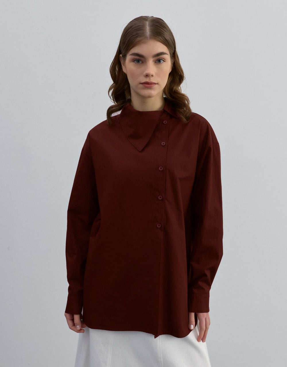 Yaka Detaylı Gömlek Bordo - Bordo