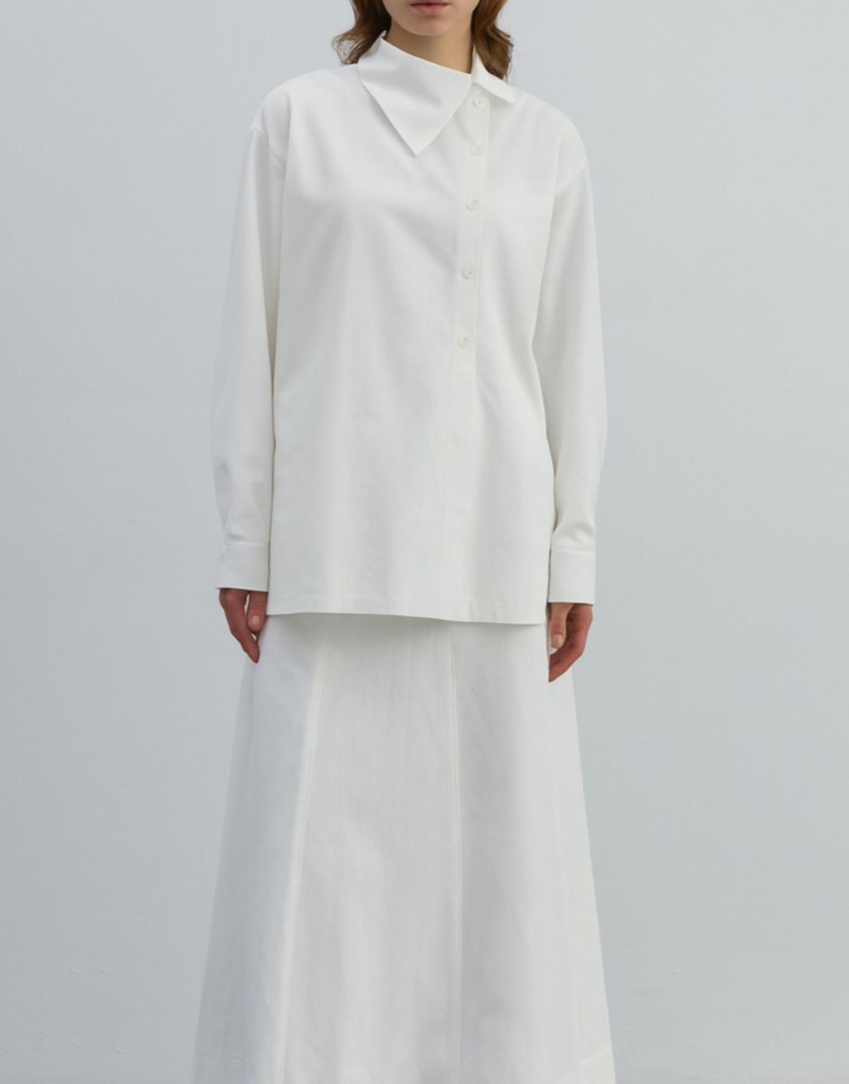 Yaka Detaylı Gömlek Beyaz - Beyaz