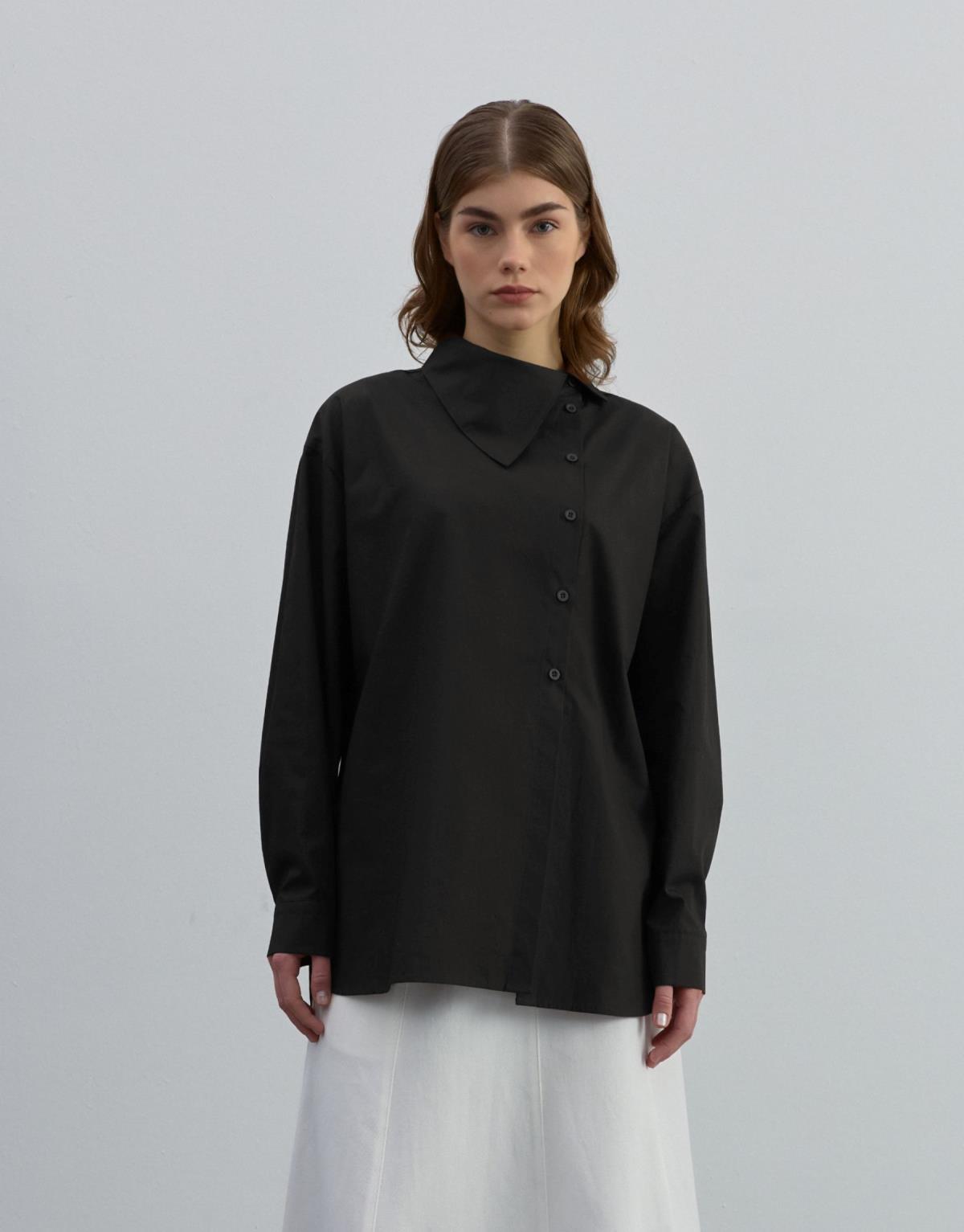Yaka Detaylı Gömlek Siyah - Siyah