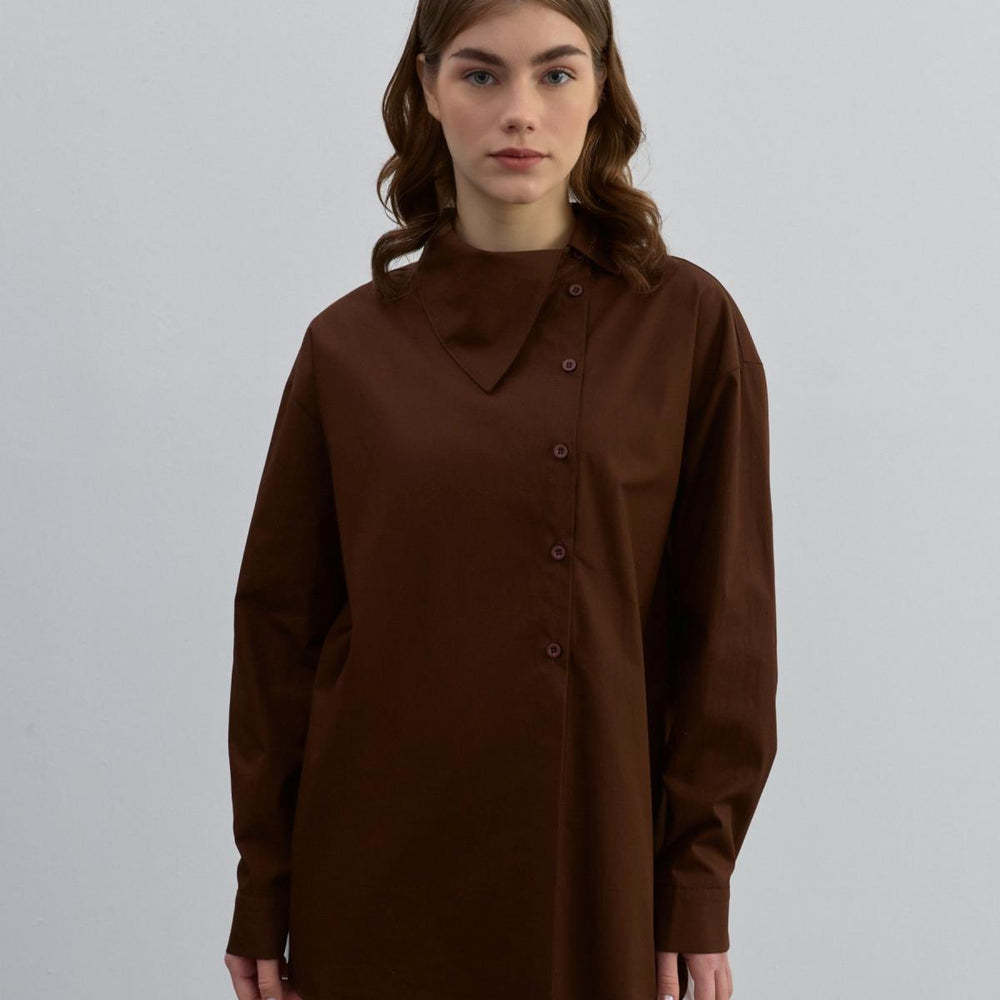 Yaka Detaylı Gömlek Kahve - Kahve