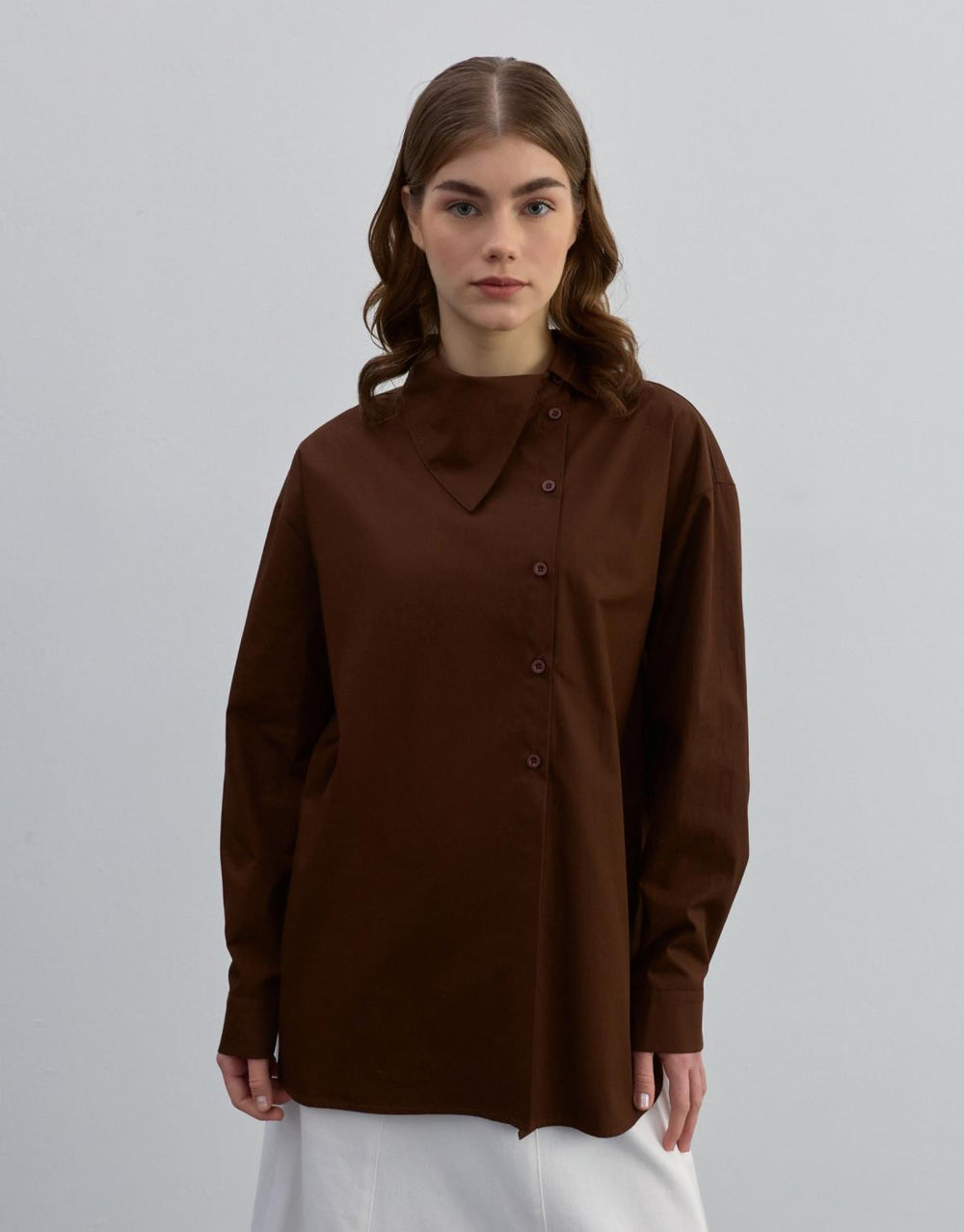 Yaka Detaylı Gömlek Kahve - Kahve