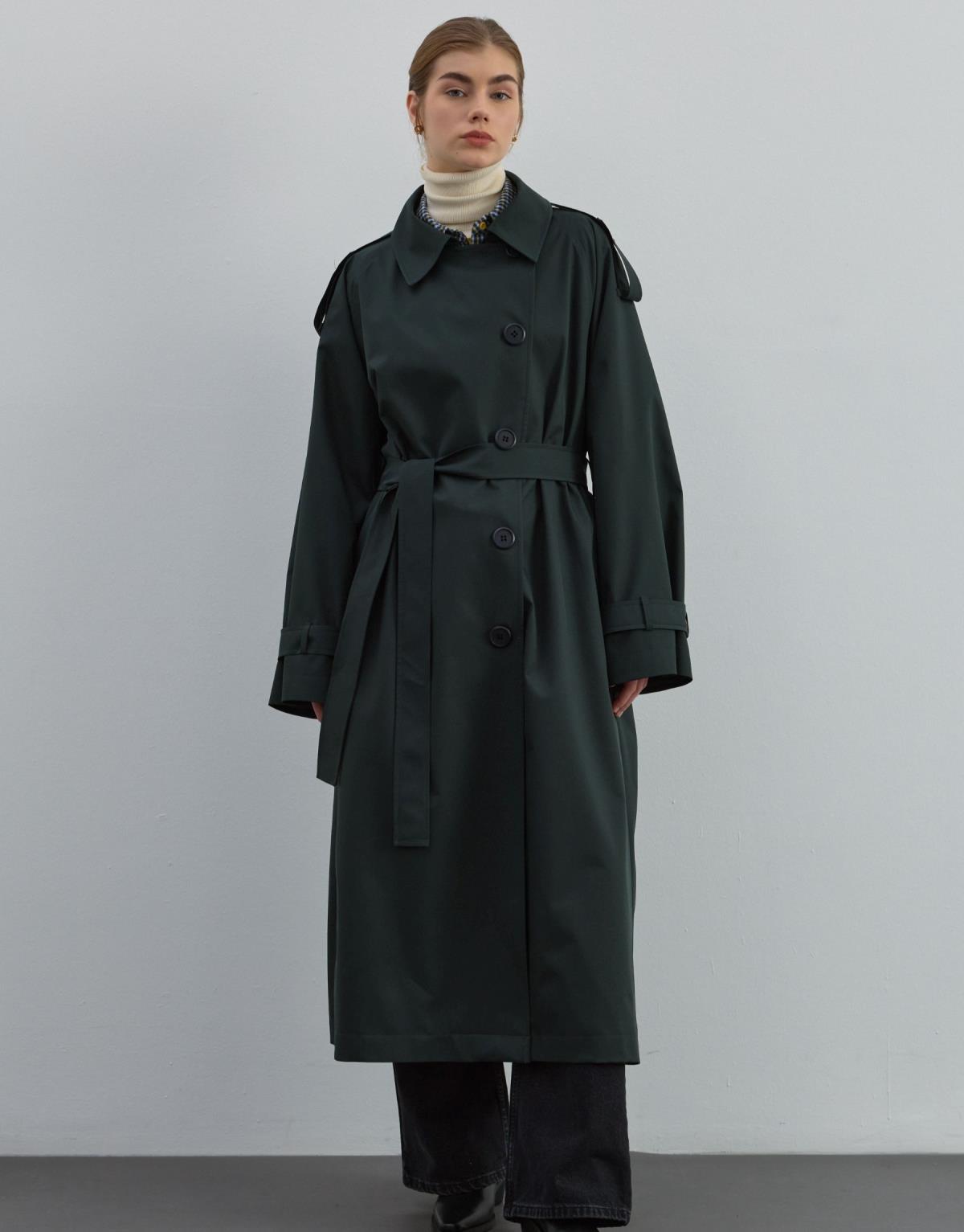 Gizli Yırtmaçlı Trenç Haki - Haki