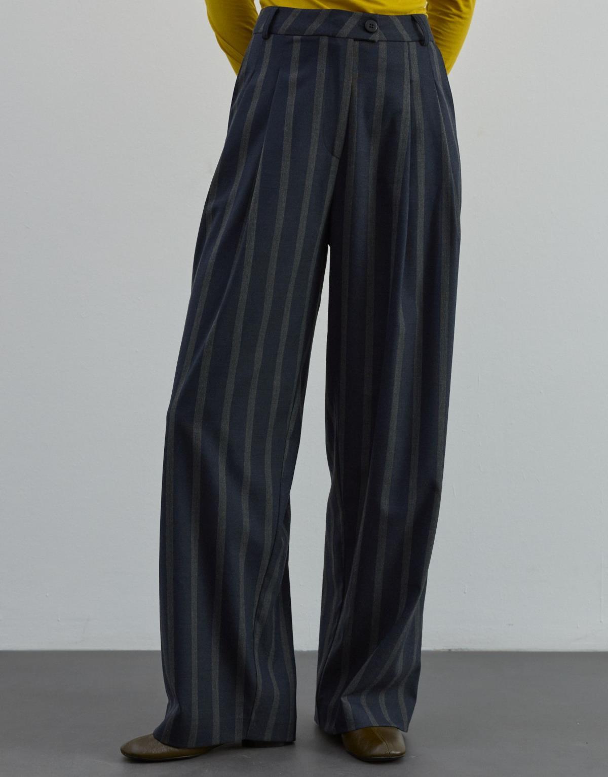 Çizgili Pantolon - Lacivert