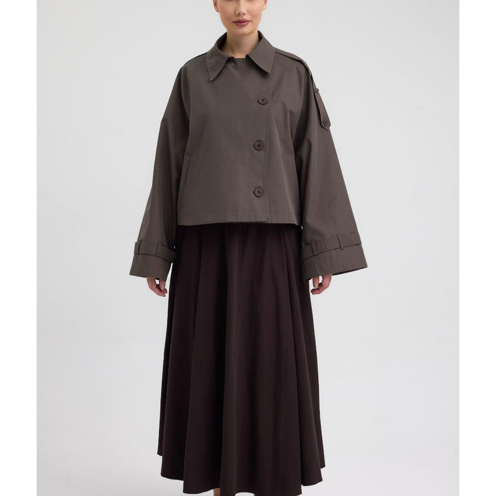 Kruvaze Kısa Trenç Haki - Haki