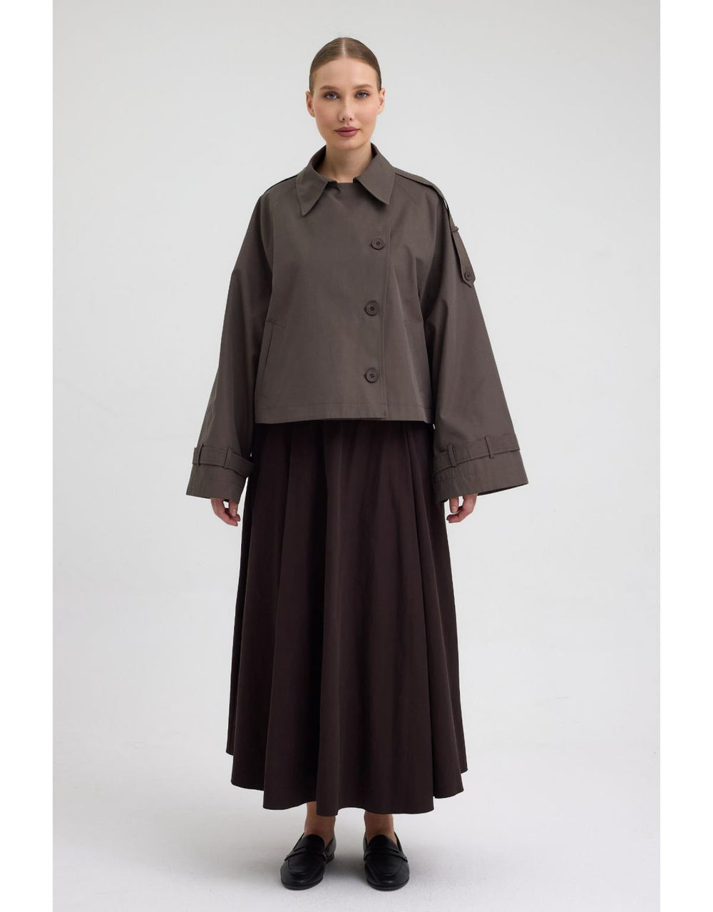 Kruvaze Kısa Trenç Haki - Haki