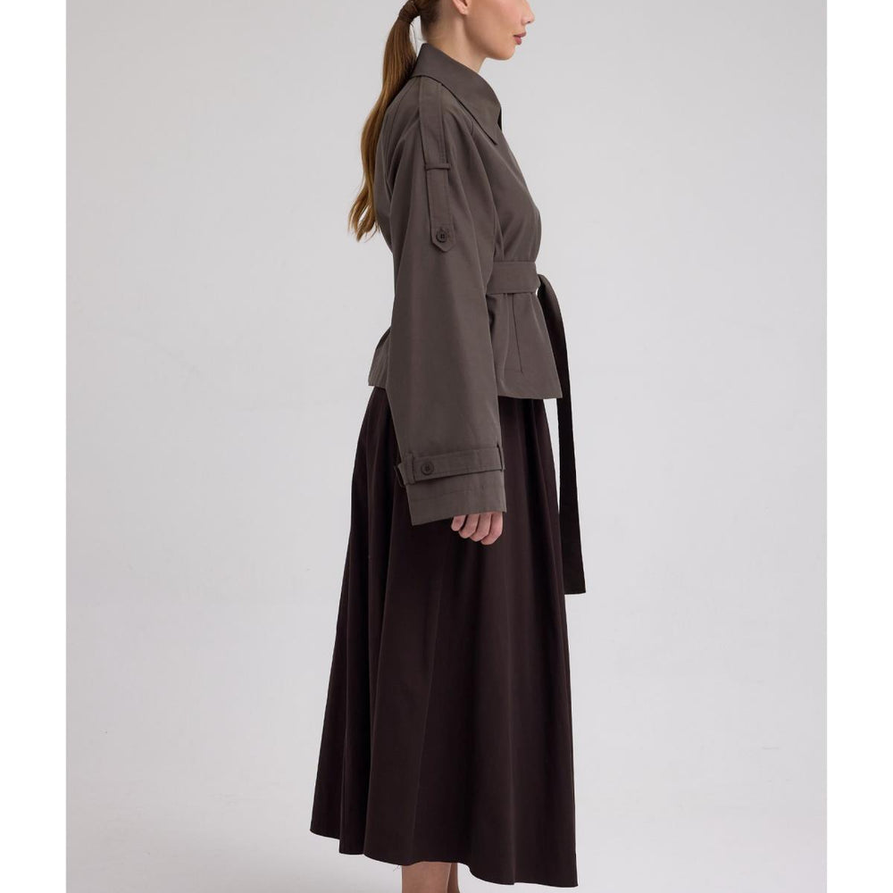 Kruvaze Kısa Trenç Haki - Haki