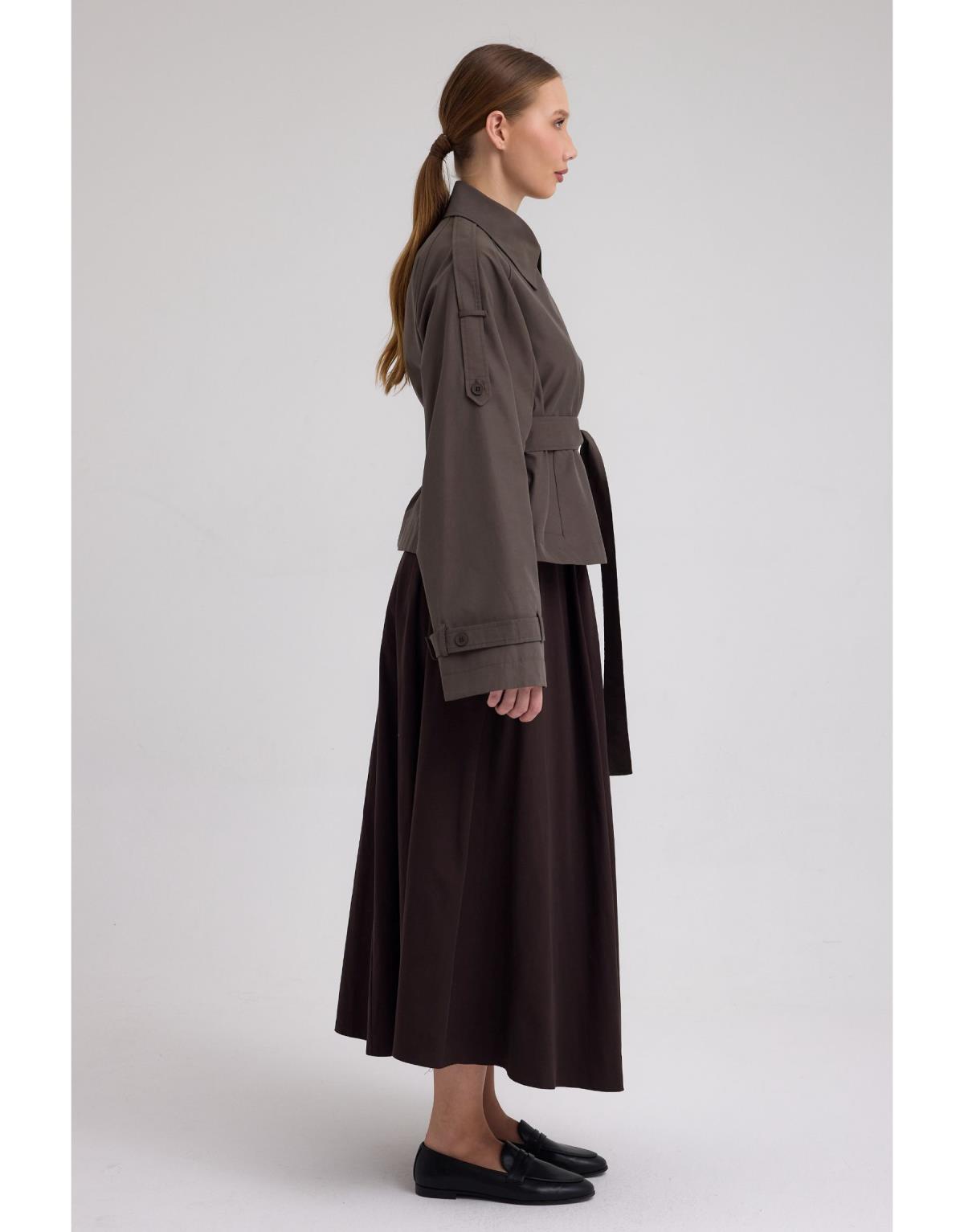 Kruvaze Kısa Trenç Haki - Haki