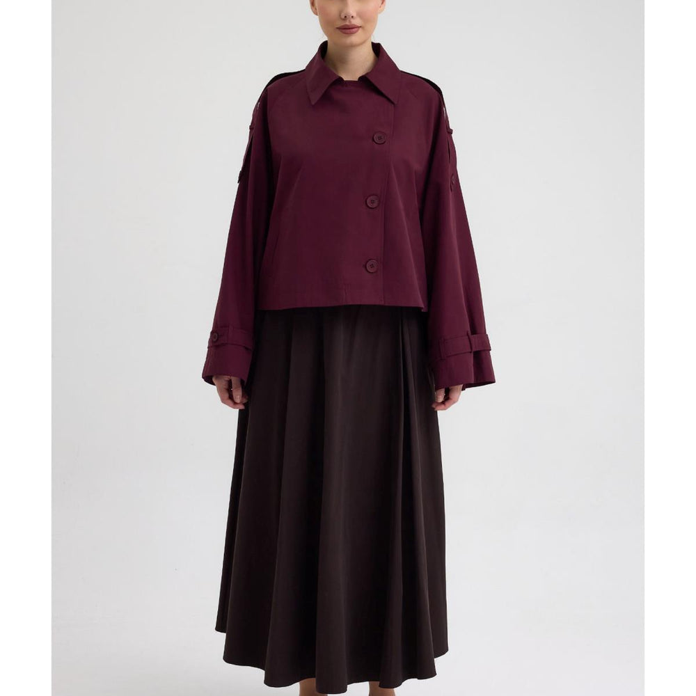 Kruvaze Kısa Trenç Bordo - Bordo