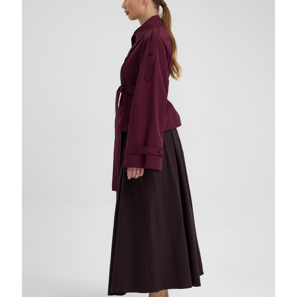 Kruvaze Kısa Trenç Bordo - Bordo