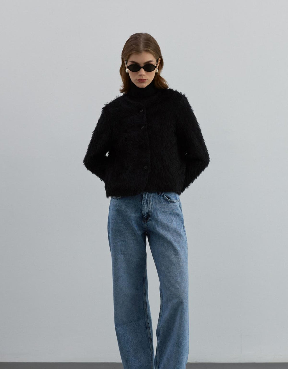 Peluş Crop Ceket Siyah - Siyah