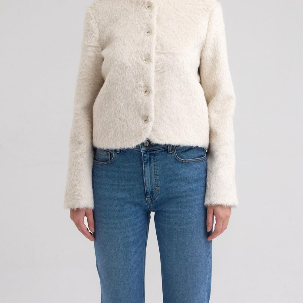 Peluş Crop Ceket Ekru - Ekru