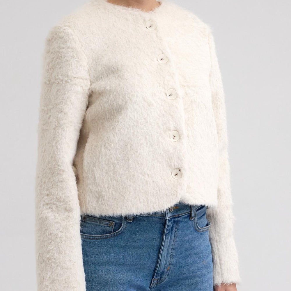 Peluş Crop Ceket Ekru - Ekru