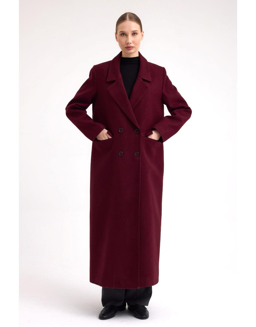 Kaşe Kaban Bordo - Bordo