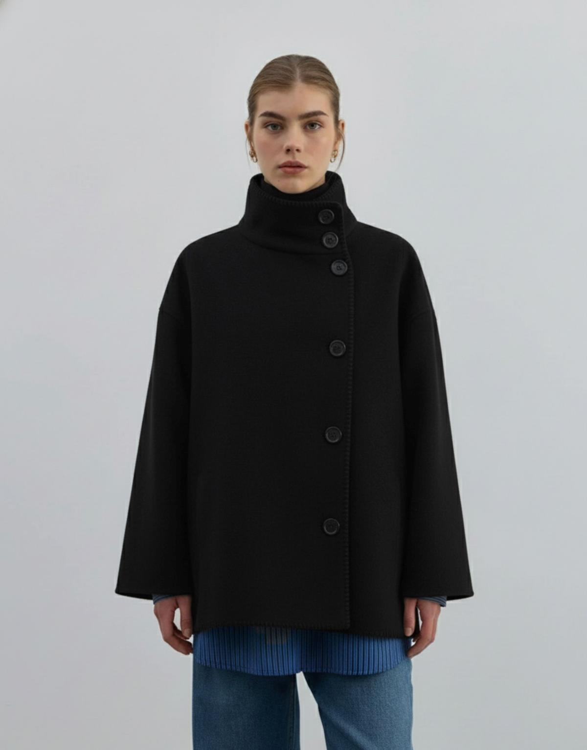 Yün Ceket Siyah - Siyah